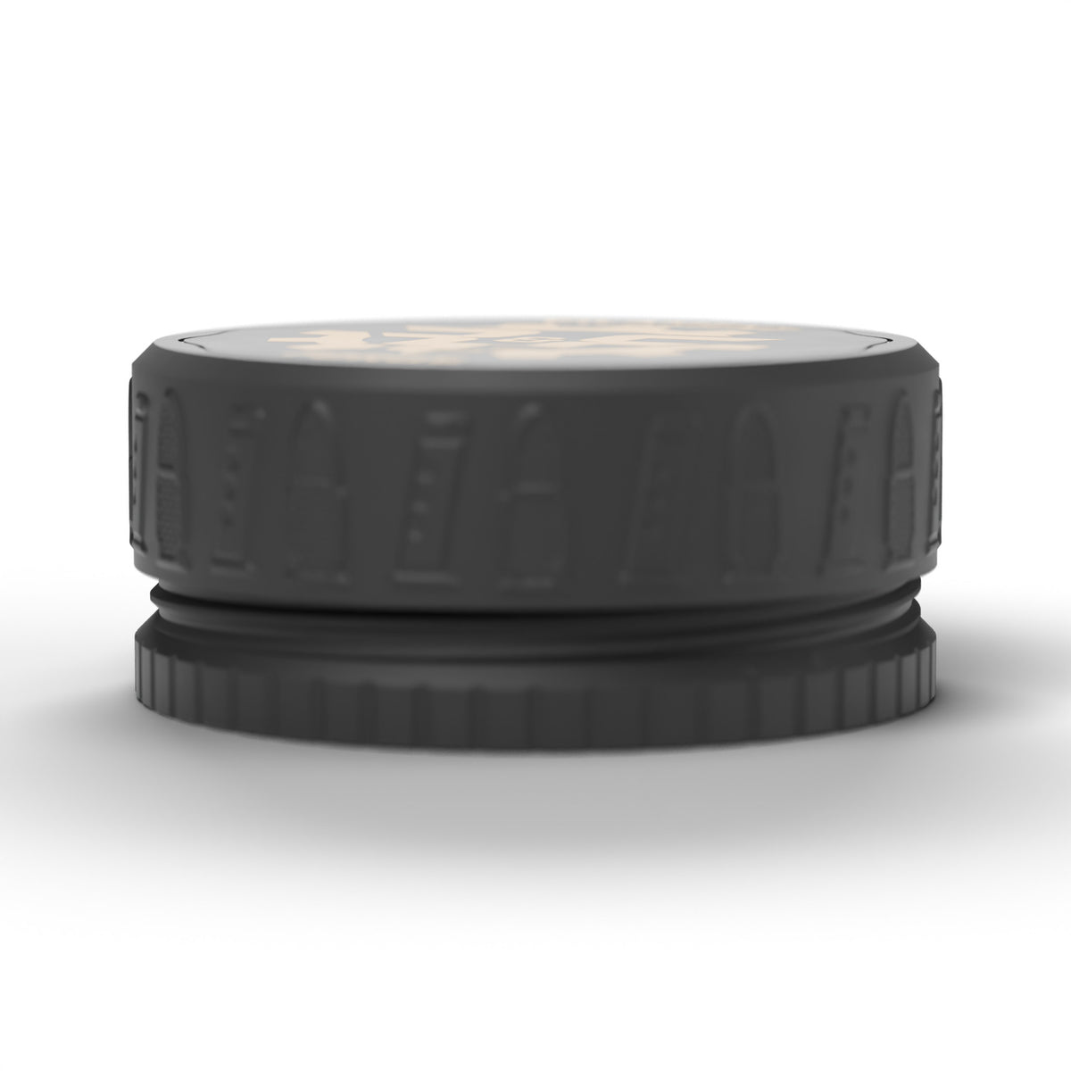 F&F ammo puck lid partly unscrewed, showing the 3-start thread on the base
