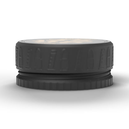 F&F ammo puck lid partly unscrewed, showing the 3-start thread on the base