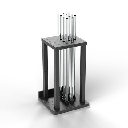 Included in the kit: black pipette rack standing pipettes upright between the top deck and the tip-cup base (pipettes not included)